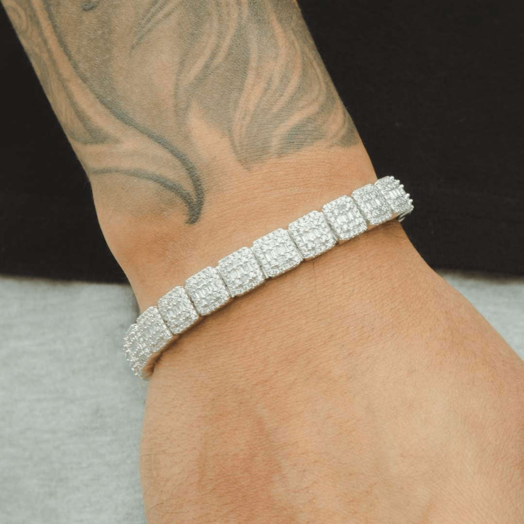 8mm Clustered Baguette Tennis Bracelet - White Gold - Cernucci